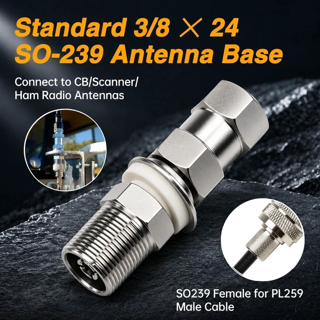 Alt view image 3 of 5 - LQYLMY CB Radio Antenna Mount Bracket with SO-239 Stub 3/8-24 Thread