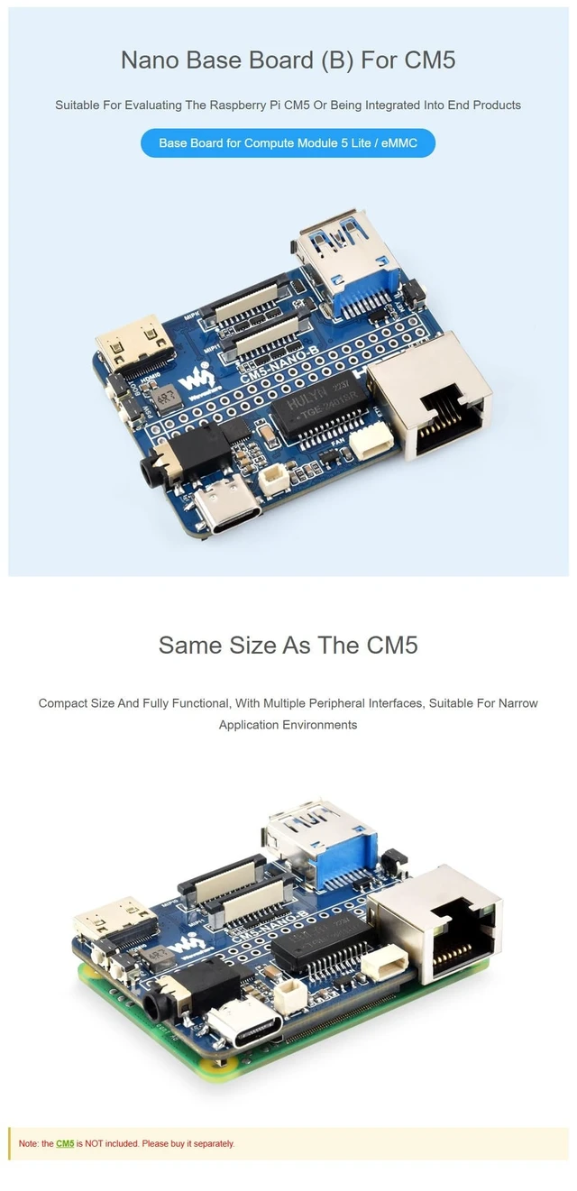 Alt view image 2 of 5 - Nano Base Board (B) for Raspberry Pi CM5 ^^ Compact Compute Module 5 Base Board ^^ Same Size as CM5 ^^ Multi-Interface Design ^^ Ideal for Evaluation & Integration