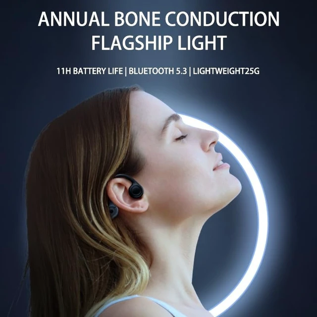 Alt view image 4 of 5 - AYI True Bone Conduction Bluetooth Headphones Open Ear Headset Painless Wear Stereo Earphone 11H Playtime Lightweight Stable & Comfortable Sports Headphone for Driving Bicycling Running Skiing-White