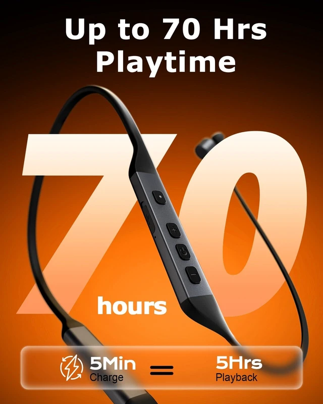 Alt view image 4 of 5 - Neckband Bluetooth Headphones with Qualcomm aptX-HD, 70H Wireless Earbuds