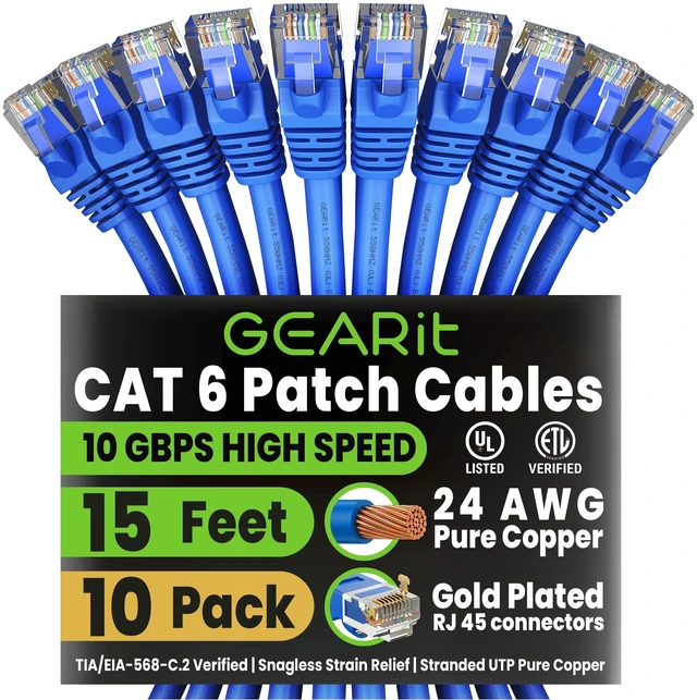 Main image of GEARit Cat6 Patch Cables Cat 6 Ethernet Cable 15 ft 10-Pack Blue