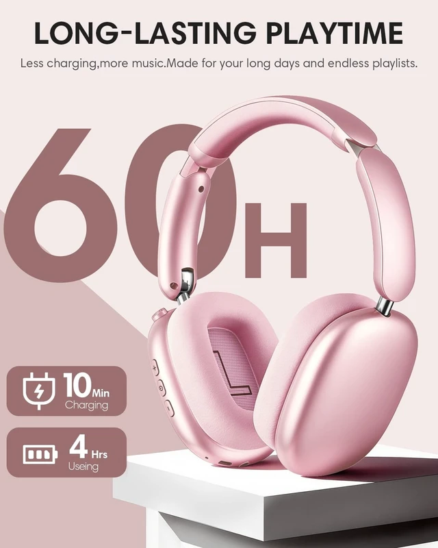 Alt view image 5 of 5 - Wentronic Y02 Active Noise Cancelling Wireless Headphones, Pink