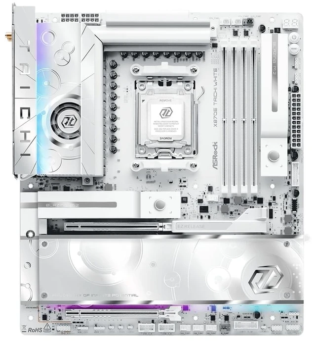 Alt view image 2 of 5 - ASRock X870E Taichi White EATX Motherboard, AMD AM5 Ryzen 9000-7000, DDR5 8200+ (OC), PCIe 5.0 & USB4, 10GbE, Wi-Fi 7, 24+2+1 Phase 110A SPS