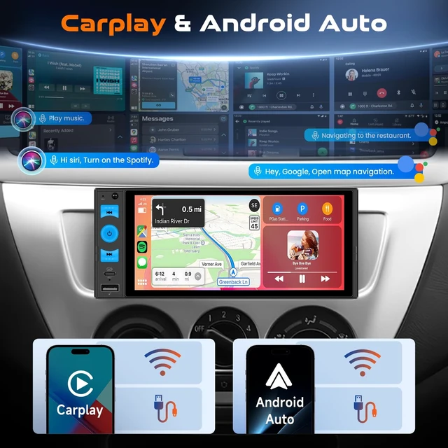 Alt view image 2 of 5 - Driauto Single Din Touchscreen Stereo with Wireless Carplay Android Auto
