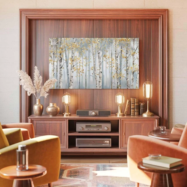 Alt view image 3 of 5 - TV Cover for 65 Inch Screen, Yellow Grey Forest Stretch Fabric Dustproof TV Display Protector, Grey Modern Art Oil Painting Elastic Slipcover Monitor Cover for Indoor Desktop Computer 56.7"x31.9"