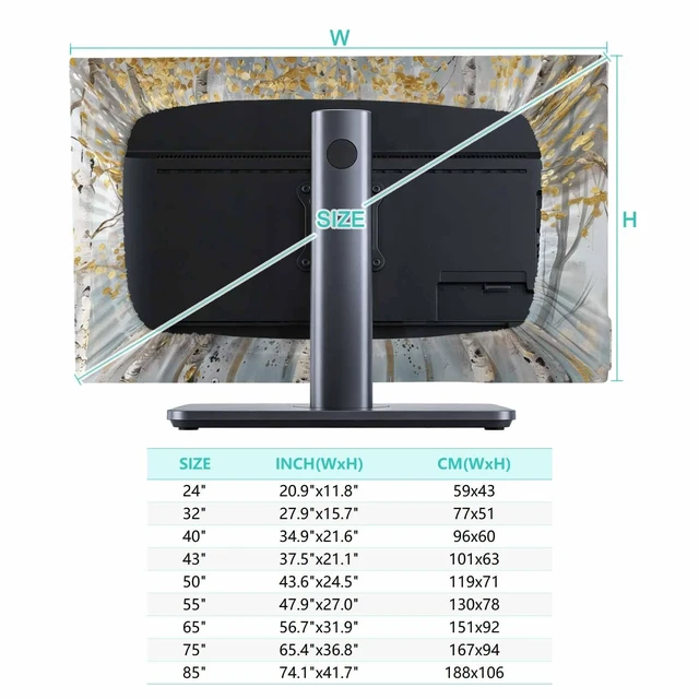Alt view image 5 of 5 - TV Cover for 65 Inch Screen, Yellow Grey Forest Stretch Fabric Dustproof TV Display Protector, Grey Modern Art Oil Painting Elastic Slipcover Monitor Cover for Indoor Desktop Computer 56.7"x31.9"