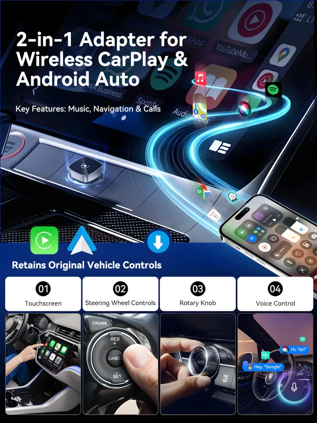 Alt view image 5 of 5 - Spedal Wireless CarPlay Adapter for iPhone & Android Auto, 2-in-1