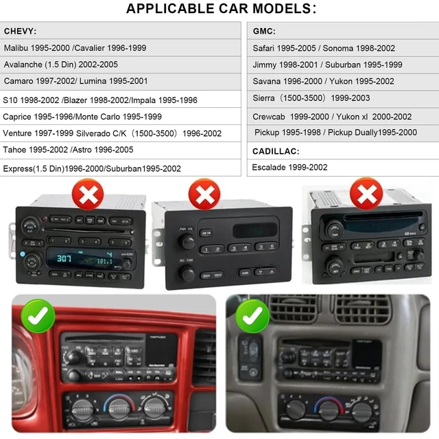 Alt view image 2 of 5 - Plug and Play 1.5 Din Car Radio for Chevy Suburban 1995-2002,Tahoe 1995-2002Silverado 1996-2002, Blazer 1998-2001for GMC Yukon 1995-2002Sierra 1999-2003.6.9 Inch with Carplay Android Auto AM/FM