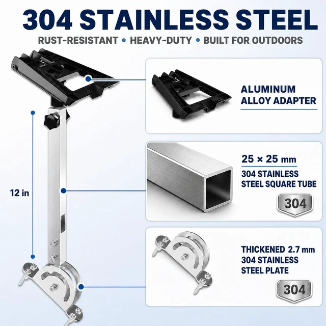 Alt view image 2 of 5 - Adjustable 304 Stainless Steel Roof Mount for Starlink Standard 4/4X/Gen 3