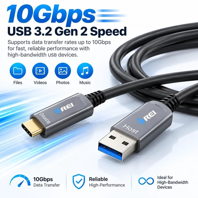 Alt view image 2 of 2 - OREI AOC USB 3.2 Gen2 USB-A to USB-C Active Optical Cable 10Gbps 100ft