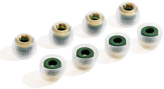 Main image of TANGZU Tang Sancai Noble IEM Eartips, Premium Hypoallergenic Liquid Silicone, Wide Bore Replaceable Brass Ear Tips for in-Ear Headphones, Green Medium, 4 Pairs