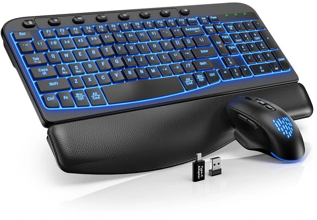 Main image of SABLUTE Wireless Keyboard and Mouse Combo, Ergonomic Wave with Wrist Rest