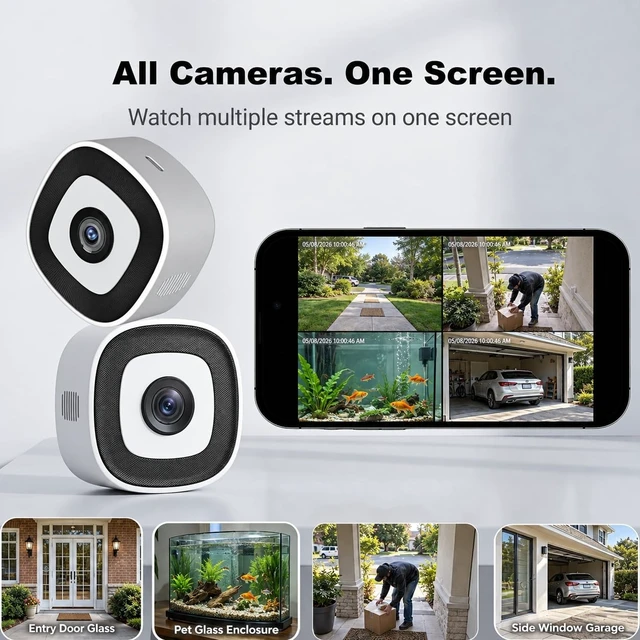 Alt view image 4 of 5 - Zmodo 2.5K QHD Inside-Out Security Camera, Pet/Baby Care/Any Glass Surface
