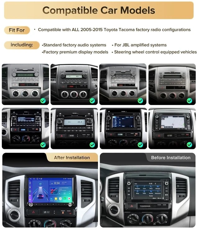 Alt view image 2 of 5 - Car Radio Stereo Head Unit for Toyota Tacoma 2005-2015 CarPlay Android Auto