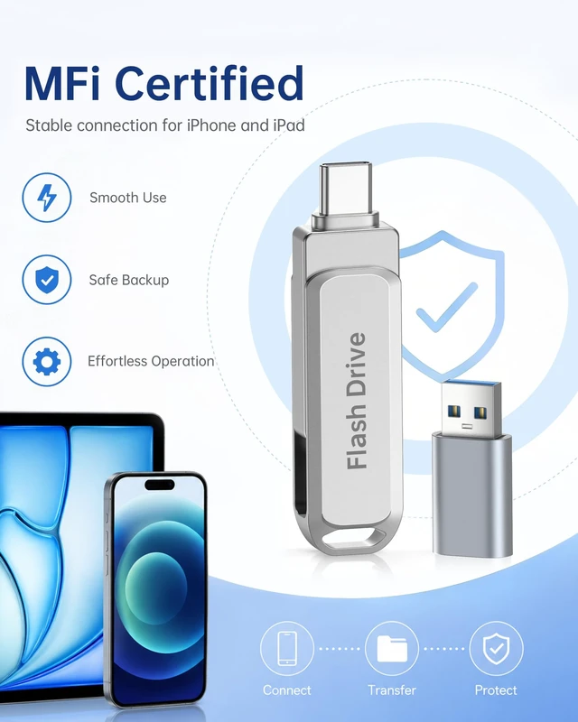 Alt view image 4 of 5 - 512GB MFi Certified Photo Stick for iPhone Flash Drive, 3 in 1 USB Memory Stick Thumb Drive(Silver)for iPhone/iPad/Android/Mac/PC, Picture Keeper for Photos & Files Storage with ~484GB Available Space