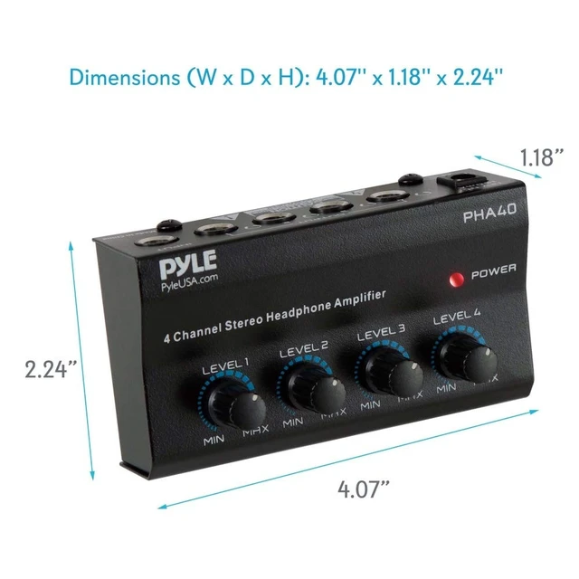 Alt view image 3 of 5 - 4-Channel Portable Stereo Headphone Amplifier - Professional Multi Channel Mini Earphone Splitter Amp w/ 4 Balanced TRS Headphones Output Jack and 1/4" TRS Audio Input For Sound Mixer - Pyle PHA40 BL