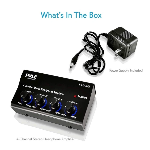 Alt view image 4 of 5 - 4-Channel Portable Stereo Headphone Amplifier - Professional Multi Channel Mini Earphone Splitter Amp w/ 4 Balanced TRS Headphones Output Jack and 1/4" TRS Audio Input For Sound Mixer - Pyle PHA40 BL
