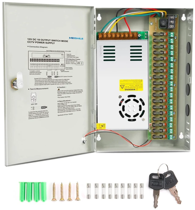 Main image of 18 Port Channel 12V 2A CCTV Power Supply Box AC-DC Distributed Cabinet 1.5/1/0.5A Security Cameras DVR Converter Transformer Drive LED Light Strip Lamp Electric Model PSU SMPS 12Volt 30Amp 360Watt