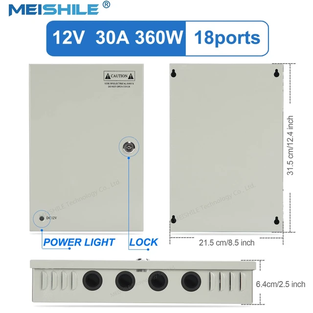 Alt view image 3 of 5 - 18 Port Channel 12V 2A CCTV Power Supply Box AC-DC Distributed Cabinet 1.5/1/0.5A Security Cameras DVR Converter Transformer Drive LED Light Strip Lamp Electric Model PSU SMPS 12Volt 30Amp 360Watt