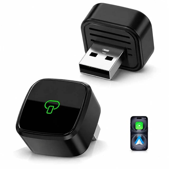 Main image of Wireless CarPlay & Android Auto Adapter, 2-in-1 USB-A Dongle for Factory Wired Cars, WiFi 6 + Bluetooth 5.4, Fast Reconnect, Plug & Play