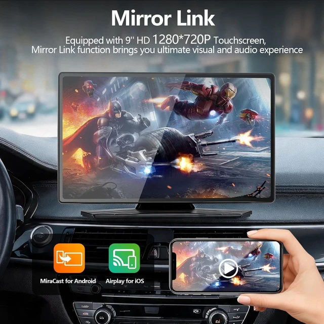 Alt view image 2 of 5 - 9" Wireless Apple Carplay Screen for Car, Portable Wireless CarPlay with Apple Car Play & Android Auto, OTA Updates, Backup Camera, GPS Navigation/Bluetooth 5.0/Mirror Link/Voice Control