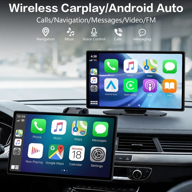 Alt view image 5 of 5 - 9" Wireless Apple Carplay Screen for Car, Portable Wireless CarPlay with Apple Car Play & Android Auto, OTA Updates, Backup Camera, GPS Navigation/Bluetooth 5.0/Mirror Link/Voice Control