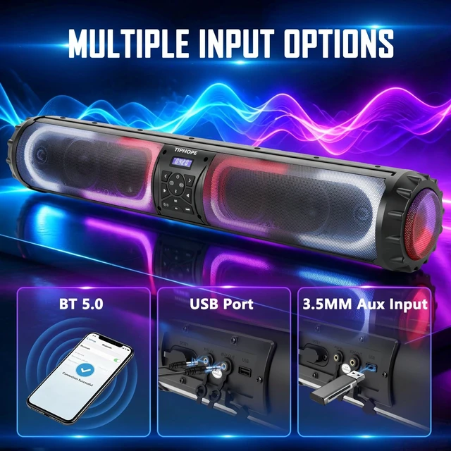 Alt view image 3 of 5 - TIPHOPE 32 Inch UTV Sound Bar with 8 Speaker Music Sync RGB Lights Golf Cart Soundbar Waterproof ATV Speaker UTV Sound System Fits 1-2 Roll Cages for UTV ATV Boat,Easy Installation