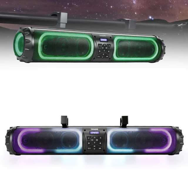 Main image of TIPHOPE 32 Inch UTV Sound Bar with 8 Speaker Music Sync RGB Lights Golf Cart Soundbar Waterproof ATV Speaker UTV Sound System Fits 1-2 Roll Cages for UTV ATV Boat,Easy Installation