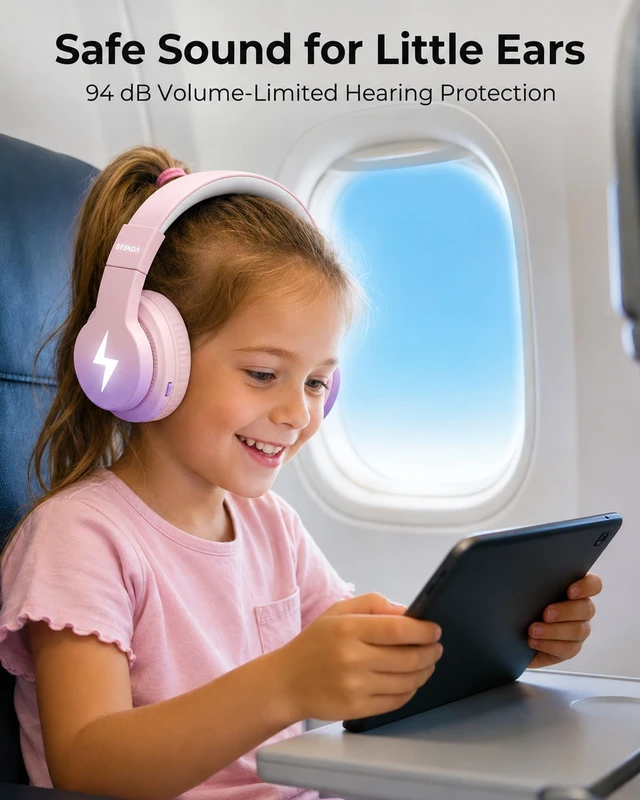 Alt view image 3 of 5 - seenda JCH-01 Kids Bluetooth Headphones, 85/94dB, 3 Light Modes,Purple&Pink