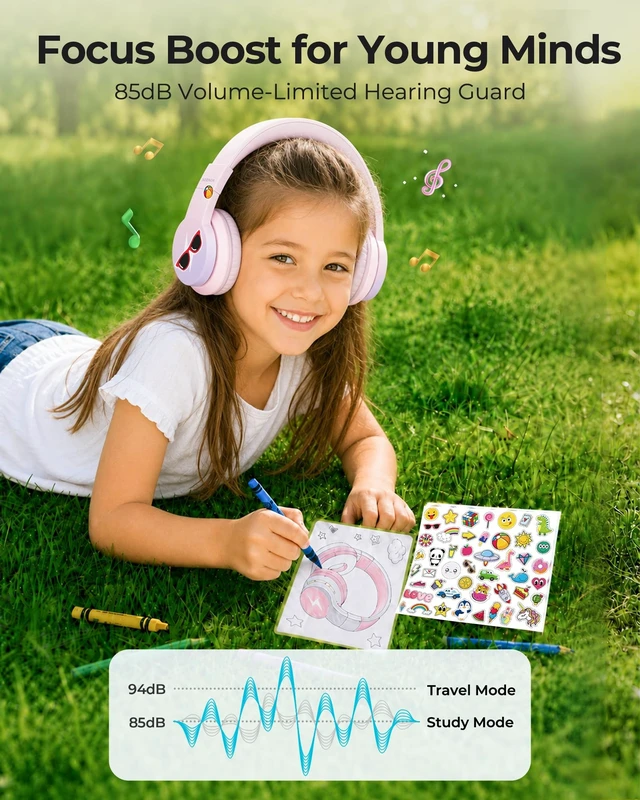 Alt view image 4 of 5 - seenda JCH-01 Kids Bluetooth Headphones, 85/94dB, 3 Light Modes,Purple&Pink