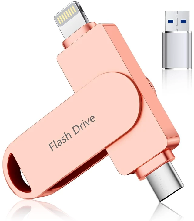 Main image of (No APP Required) MFi Certified USB Flash Drive for iPhone Photo Stick 512GB for Photo/Video Backup Drive, 3-in-1 iPhone Memory Stick, High-Speed USB Stick Compatible for iPhone/iPad/Android/PC Pink