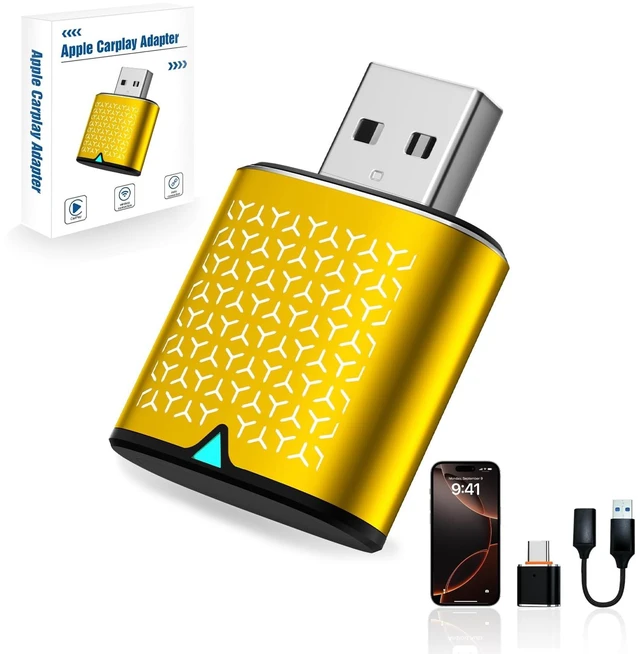 Main image of keeolve Mini Wireless Carplay Adapter for iPhone - Carplay Wireless Adapter Car Play Dongle Bluetooth, Compatible with iPhone iOS 10+, Stable & No Delay, Gold