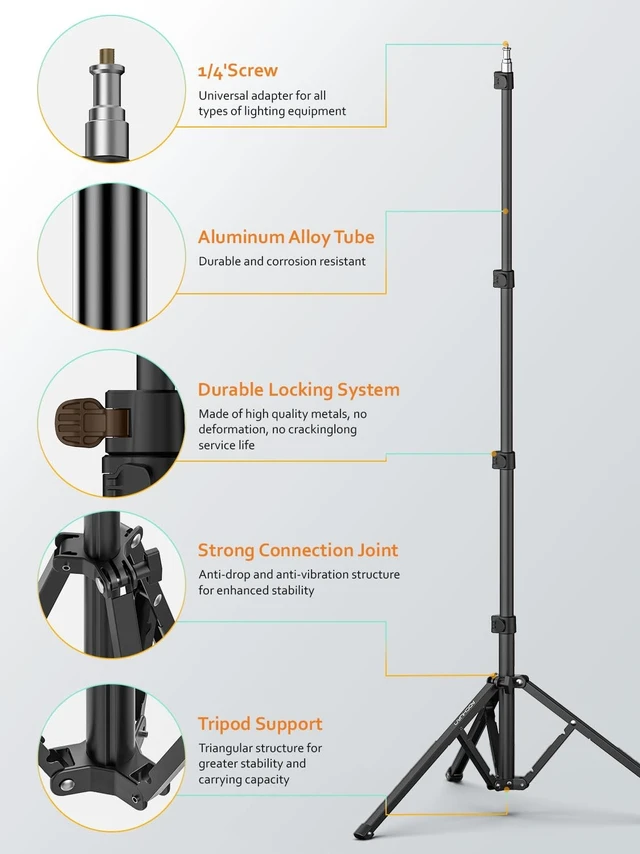 Alt view image 2 of 5 - AOCHUAN 1.7M Complete Camera Tripod for Smartphones Camera Gimbal Stabilizers w/ 0.44m ~1.7m Aluminum Alloy Lighting Stand(T20)