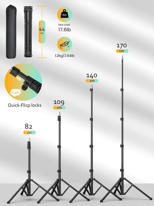 Alt view image 3 of 5 - AOCHUAN 1.7M Complete Camera Tripod for Smartphones Camera Gimbal Stabilizers w/ 0.44m ~1.7m Aluminum Alloy Lighting Stand(T20)