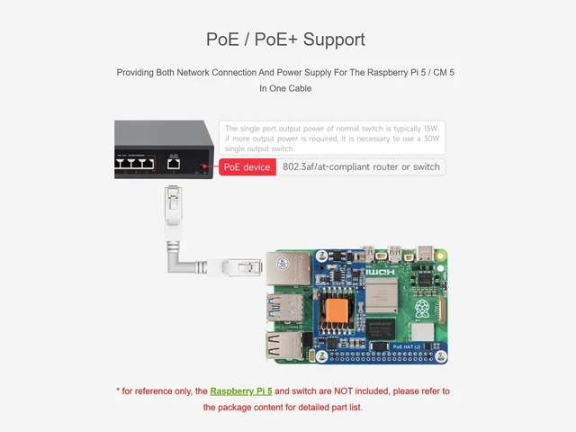Alt view image 4 of 5 - Power Over Ethernet PoE/PoE+ HAT for Raspberry Pi 5 / CM 5, IEEE 802.3af/at Network Standard, 5V 5A Output, Isolated SMPS, Compatible with Raspberry Pi 5 Official Case and Active Cooler