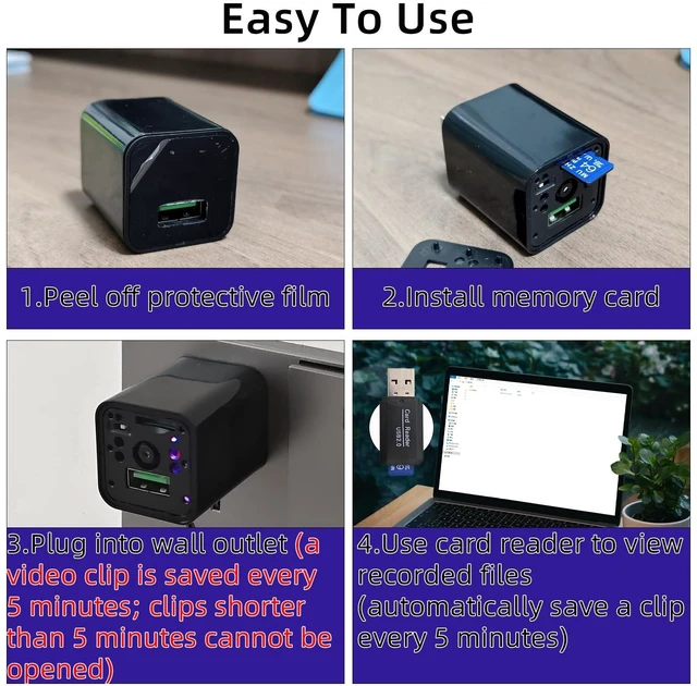 Alt view image 3 of 5 - callngnuo HD 1080P USB Charger Hidden Camera, 64GB Spy Nanny Cam (No WiFi)