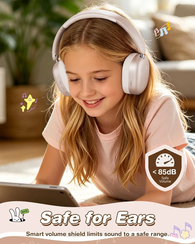 Alt view image 2 of 5 - Wentronic Kids Headphones Wireless Bluetooth 5.4,Foldable Over Ear Headphones with 3.5mm Wired Mode,Safe Volume Limit,48H Playtime,Clear Calls,HD Sound for Toddlers/Children/School/Travel,Starl