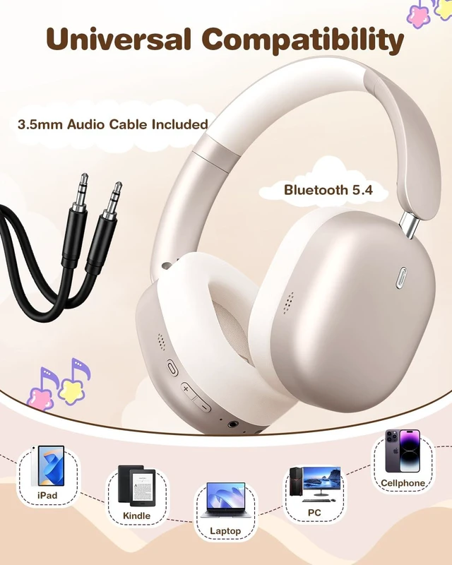 Alt view image 3 of 5 - Wentronic Kids Headphones Wireless Bluetooth 5.4,Foldable Over Ear Headphones with 3.5mm Wired Mode,Safe Volume Limit,48H Playtime,Clear Calls,HD Sound for Toddlers/Children/School/Travel,Starl