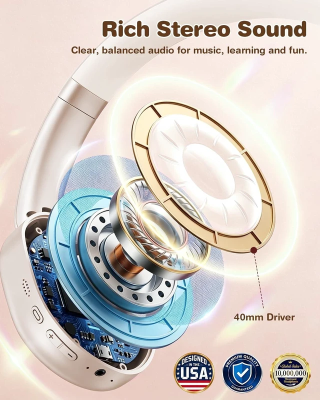 Alt view image 4 of 5 - Wentronic Kids Headphones Wireless Bluetooth 5.4,Foldable Over Ear Headphones with 3.5mm Wired Mode,Safe Volume Limit,48H Playtime,Clear Calls,HD Sound for Toddlers/Children/School/Travel,Starl