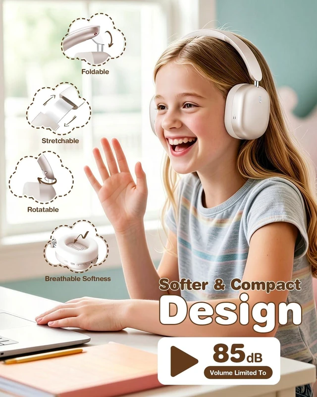 Alt view image 5 of 5 - Wentronic Kids Headphones Wireless Bluetooth 5.4,Foldable Over Ear Headphones with 3.5mm Wired Mode,Safe Volume Limit,48H Playtime,Clear Calls,HD Sound for Toddlers/Children/School/Travel,Starl