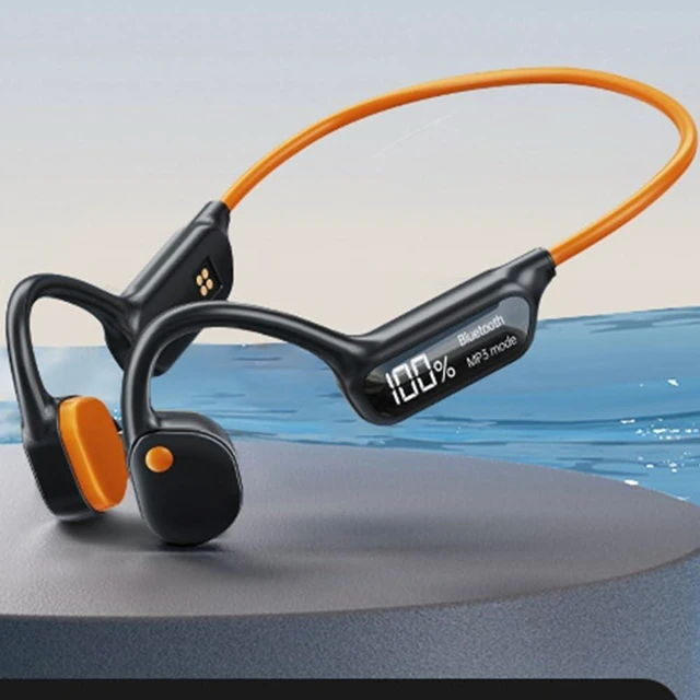Alt view image 4 of 5 - AYI True Bone Conduction Swimming Headphones with Bluetooth 5.4 & MP3 Player Mode 32GB Built-in Memory IPX8 Waterproof Screen Display Pain-Free Open-Ear Earphone for Sport and Work-X10 Black Orange