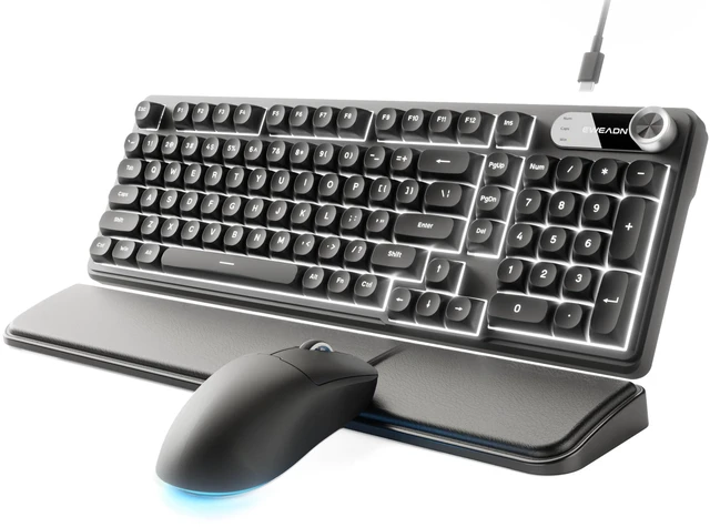 Main image of EWEADN Wired Keyboard and Mouse Combo with Detachable Wrist Rest - Black