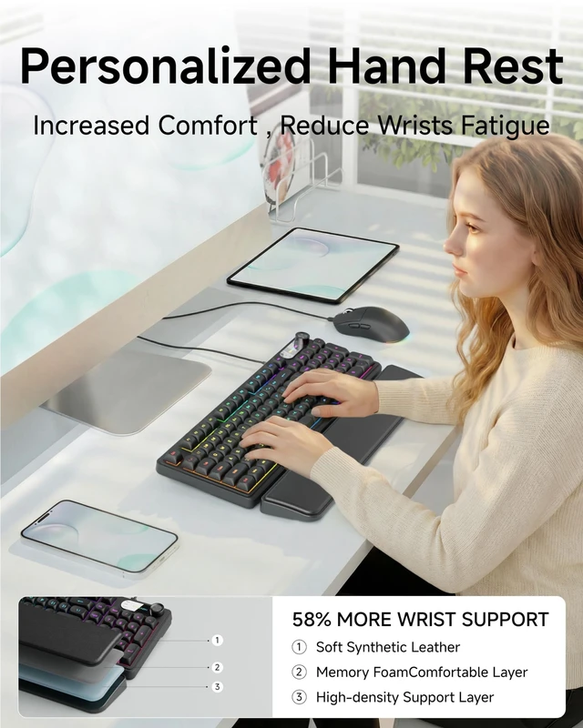Alt view image 4 of 5 - EWEADN Wired Keyboard and Mouse Combo with Detachable Wrist Rest - Black