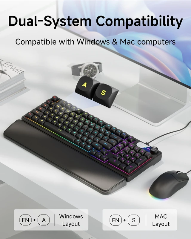 Alt view image 5 of 5 - EWEADN Wired Keyboard and Mouse Combo with Detachable Wrist Rest - Black
