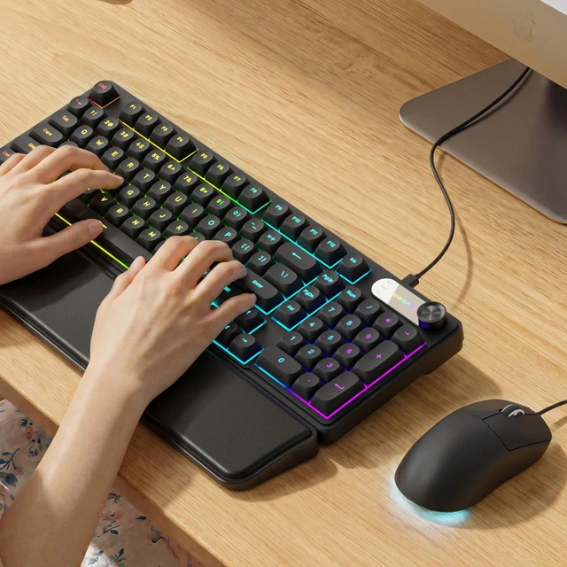 Alt view image 2 of 5 - EWEADN Wired Keyboard and Mouse Combo with Detachable Wrist Rest - Black