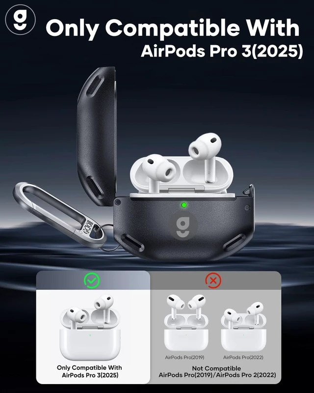 Alt view image 2 of 5 - Gcioii for AirPods Pro 3 Case, IP68 Waterproof, Lock & Carabiner, Black