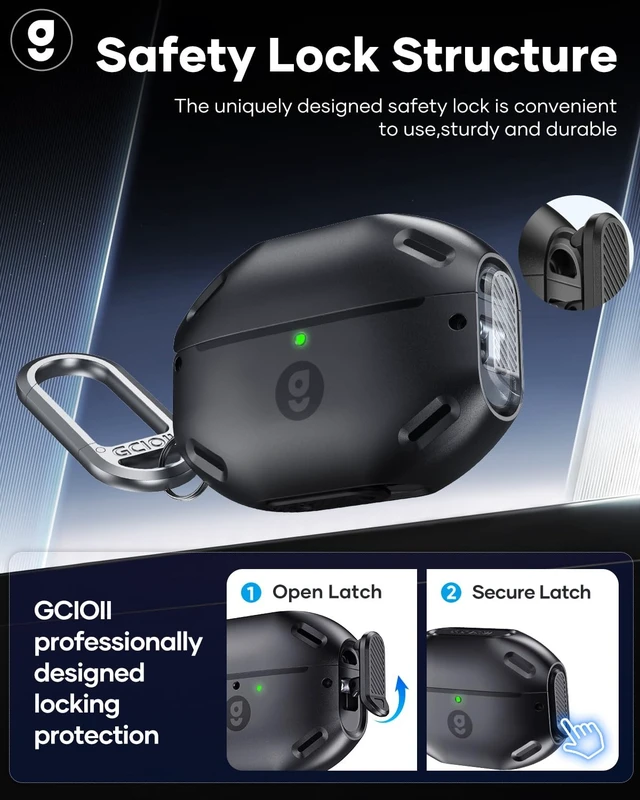 Alt view image 5 of 5 - Gcioii for AirPods Pro 3 Case, IP68 Waterproof, Lock & Carabiner, Black