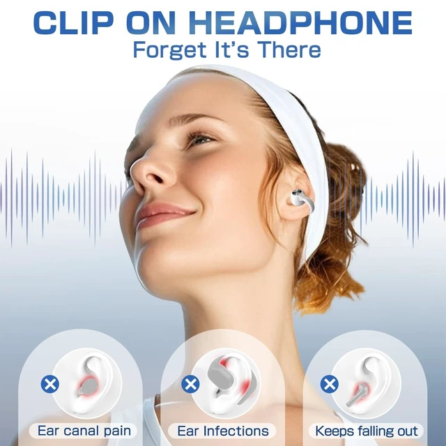 Alt view image 2 of 5 - Dulailt Open Earbuds, Bone Conduction Headphones, Bluetooth Wireless Clip On Ear Buds, Waterproof 30H Playtime for Sports Running Cycling Gym Workouts