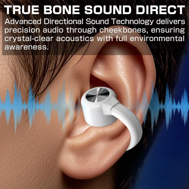 Alt view image 3 of 5 - Dulailt Open Earbuds, Bone Conduction Headphones, Bluetooth Wireless Clip On Ear Buds, Waterproof 30H Playtime for Sports Running Cycling Gym Workouts