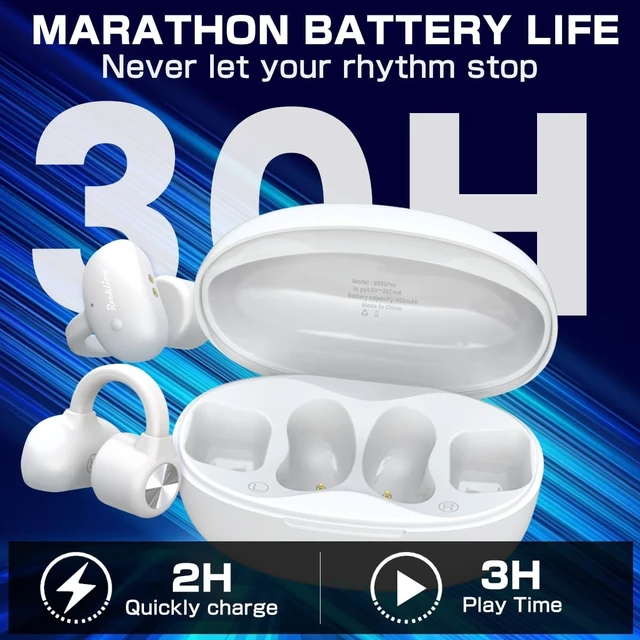 Alt view image 5 of 5 - Dulailt Open Earbuds, Bone Conduction Headphones, Bluetooth Wireless Clip On Ear Buds, Waterproof 30H Playtime for Sports Running Cycling Gym Workouts